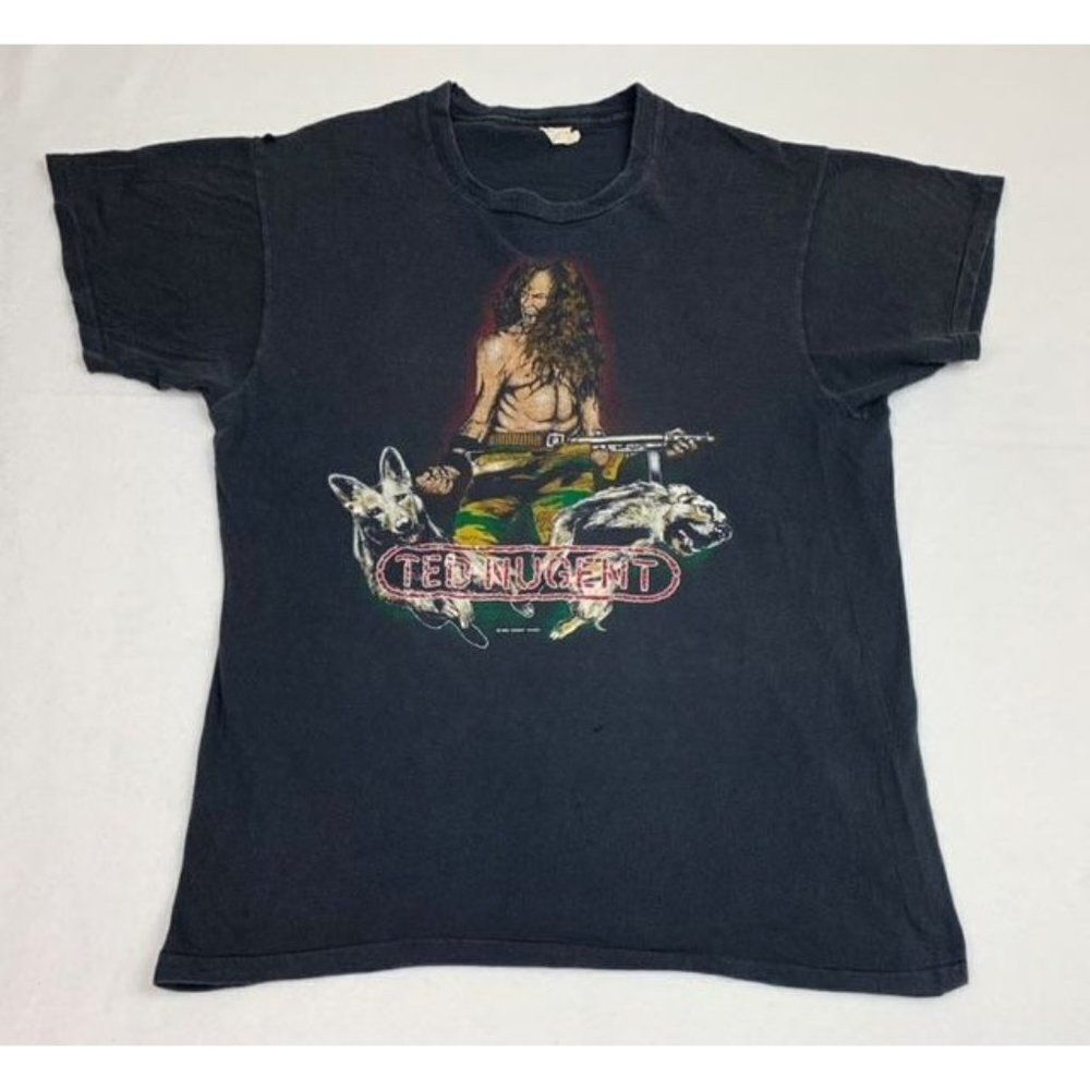 Vintage 80s Ted Nugent T-Shirt Black XL Screen Stars Single Stitch 1982